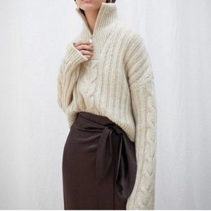 Nanushka Eria Sweater Soft Cropped Chunky Cable Knit Alpaca Wool Size Small